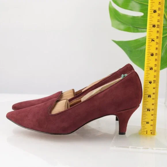 Clarks Womens Sage Elfin Pump Size 7.5 Burgundy Suede Pointed Kitten Heel Shoe - Picture 5 of 13